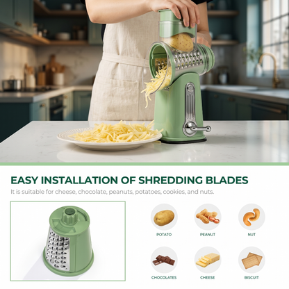 Rotary Cheese Grater & Vegetable Slicer with Suction Base