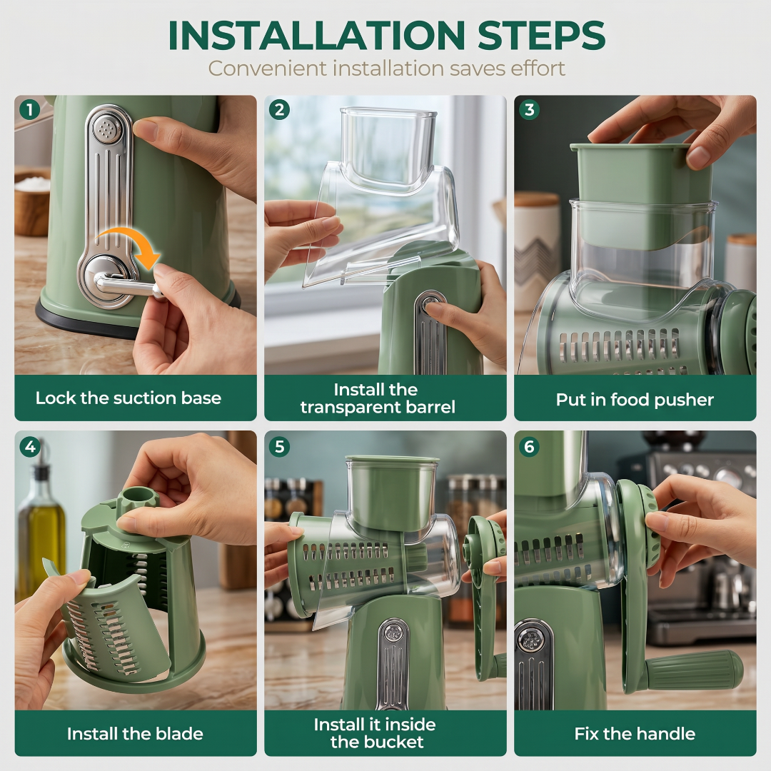 Rotary Cheese Grater & Vegetable Slicer with Suction Base