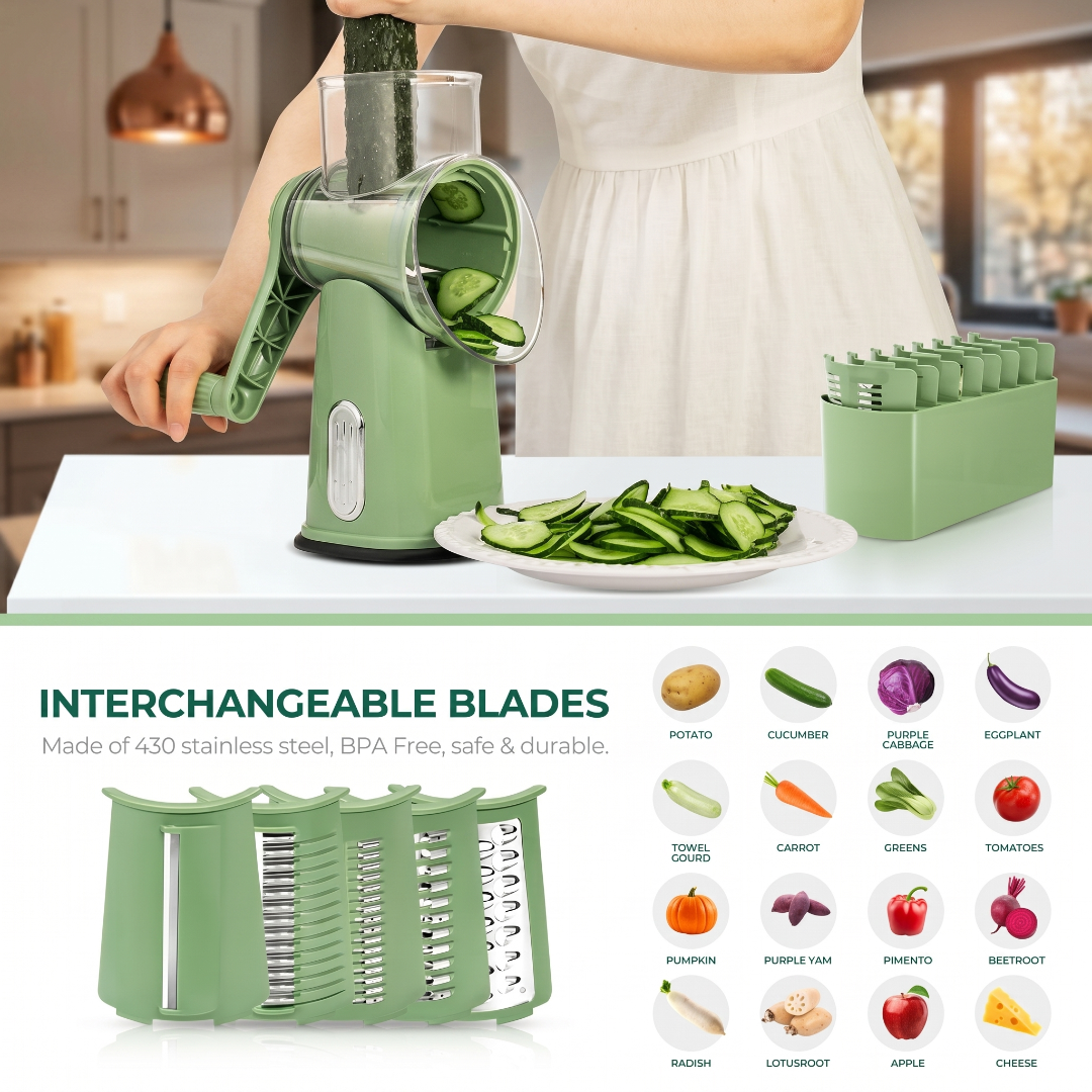 Rotary Cheese Grater & Vegetable Slicer with Suction Base