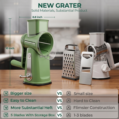 Rotary Cheese Grater & Vegetable Slicer with Suction Base