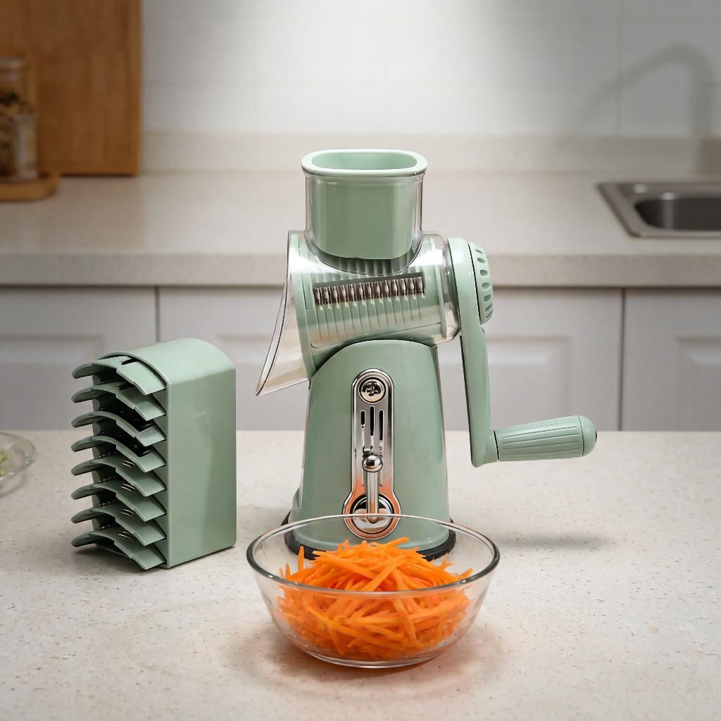 Rotary Cheese Grater & Vegetable Slicer with Suction Base